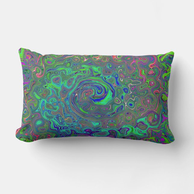 Trippy Chartreuse en Blue Retro Liquid Swirl Kussen (Voorkant)