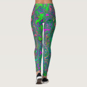 Trippy Chartreuse en Blue Retro Liquid Swirl Leggings (Achterkant)