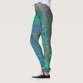 Trippy Chartreuse en Blue Retro Liquid Swirl Leggings (Links)