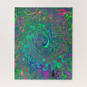 Trippy Chartreuse en Blue Retro Liquid Swirl Legpuzzel
