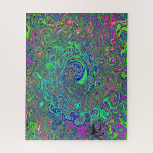 Trippy Chartreuse en Blue Retro Liquid Swirl Legpuzzel (Verticaal)