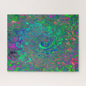Trippy Chartreuse en Blue Retro Liquid Swirl Legpuzzel (Horizontaal)