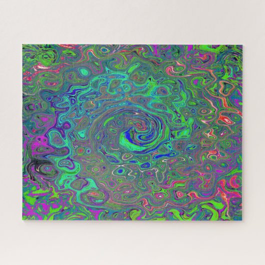 Trippy Chartreuse en Blue Retro Liquid Swirl Legpuzzel (Horizontaal)