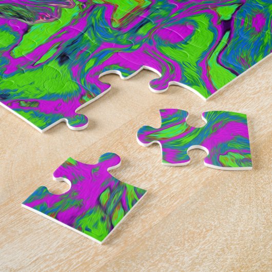 Trippy Chartreuse en Blue Retro Liquid Swirl Legpuzzel (Zijkant)