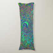 Trippy Chartreuse en Blue Retro Liquid Swirl Lichaamskussen (Voorkant Verticaal)