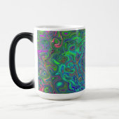 Trippy Chartreuse en Blue Retro Liquid Swirl Magische Mok (Links)