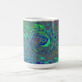 Trippy Chartreuse en Blue Retro Liquid Swirl Magische Mok (Midden)