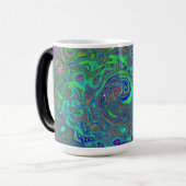 Trippy Chartreuse en Blue Retro Liquid Swirl Magische Mok (Voorkant links)