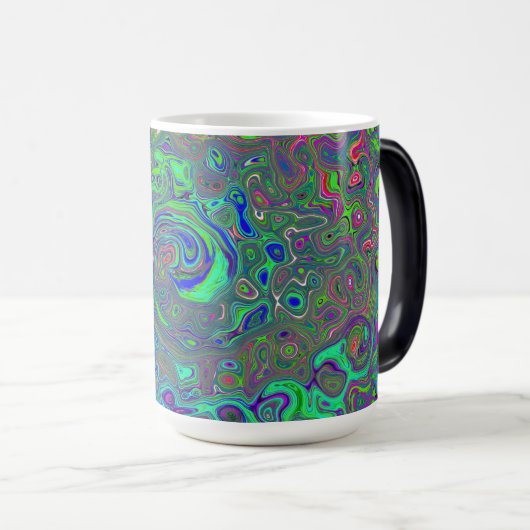 Trippy Chartreuse en Blue Retro Liquid Swirl Magische Mok (Voorkant rechts)