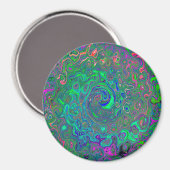Trippy Chartreuse en Blue Retro Liquid Swirl Magneet (Voorkant / Achterkant)