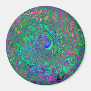 Trippy Chartreuse en Blue Retro Liquid Swirl Magneet