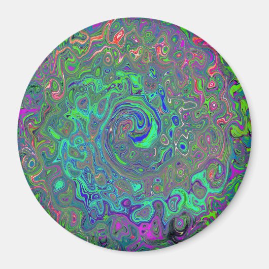 Trippy Chartreuse en Blue Retro Liquid Swirl Magneet (Voorkant)