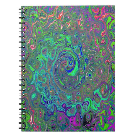 Trippy Chartreuse en Blue Retro Liquid Swirl Notitieboek (Voorkant)
