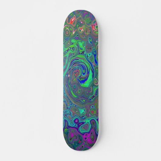 Trippy Chartreuse en Blue Retro Liquid Swirl Persoonlijk Skateboard (Voorkant)