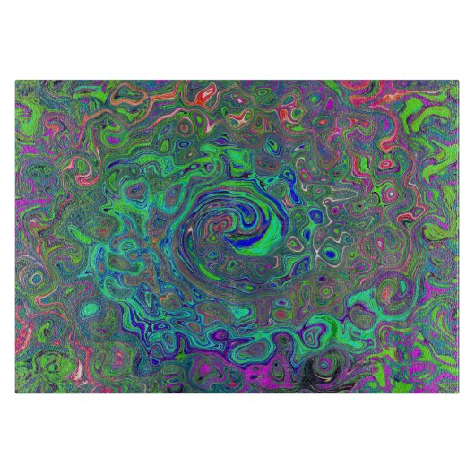Trippy Chartreuse en Blue Retro Liquid Swirl Snijplank (Voorkant)