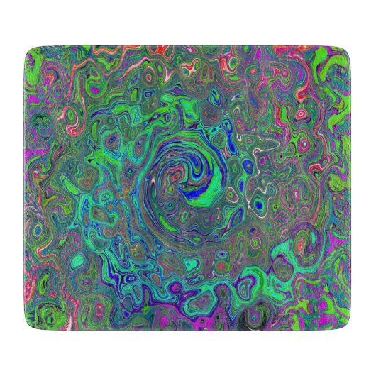 Trippy Chartreuse en Blue Retro Liquid Swirl Snijplank (Voorkant)