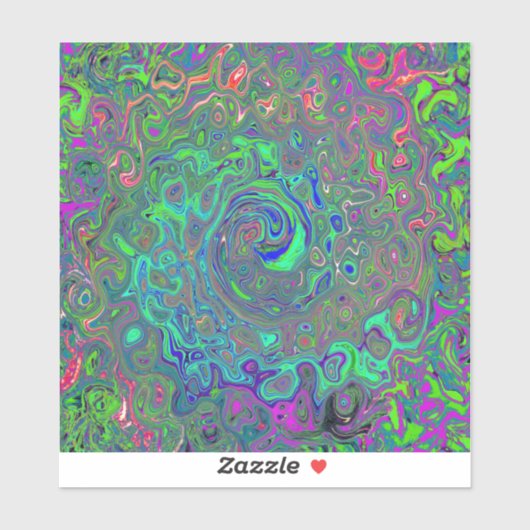 Trippy Chartreuse en Blue Retro Liquid Swirl Sticker (Vel)