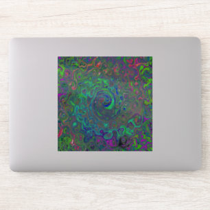 Trippy Chartreuse en Blue Retro Liquid Swirl Sticker