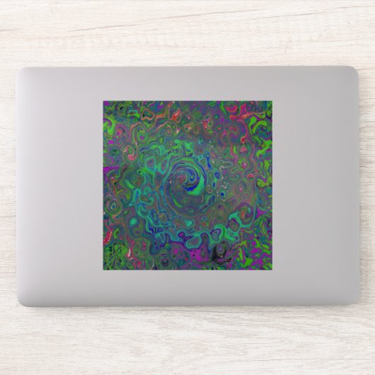 Trippy Chartreuse en Blue Retro Liquid Swirl Sticker (Computer)