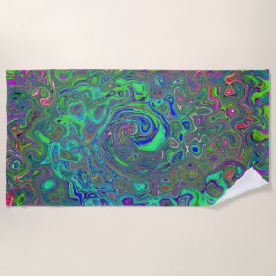 Trippy Chartreuse en Blue Retro Liquid Swirl Strandlaken