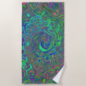 Trippy Chartreuse en Blue Retro Liquid Swirl Strandlaken (Voorkant)