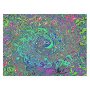 Trippy Chartreuse en Blue Retro Liquid Swirl Tafelkleed