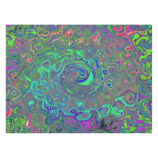 Trippy Chartreuse en Blue Retro Liquid Swirl Tafelkleed (Voorkant (Horizontaal))