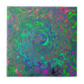 Trippy Chartreuse en Blue Retro Liquid Swirl Tegeltje (Voorkant)