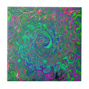 Trippy Chartreuse en Blue Retro Liquid Swirl Tegeltje