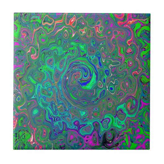 Trippy Chartreuse en Blue Retro Liquid Swirl Tegeltje (Voorkant)