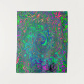 Trippy Chartreuse en Blue Retro Liquid Swirl Wandkleed (Voorkant)