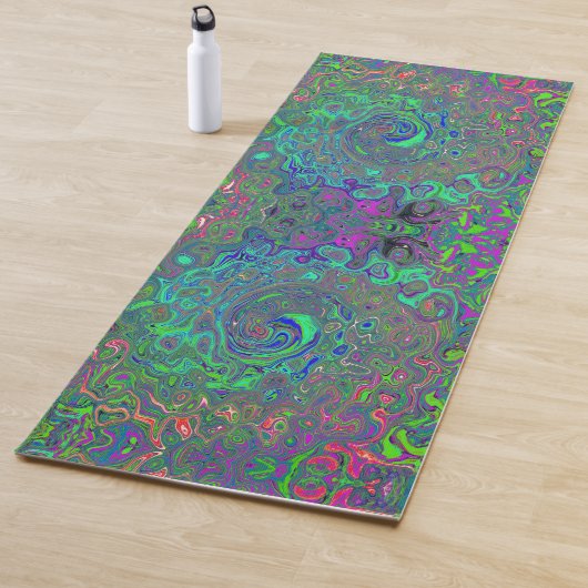 Trippy Chartreuse en Blue Retro Liquid Swirl Yogamat (In situ)