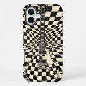 Trippy Checkered Electric Guitar Black and White iPhone Hoesje (Achterkant)