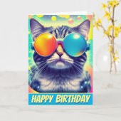 Trippy Cool Psychedelic Acid Trip Cat Kaart (Gele Bloem)