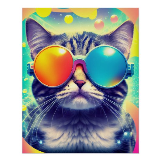 Trippy Cool Psychedelic Acid Trip Cat Perfect Poster (Voorkant)