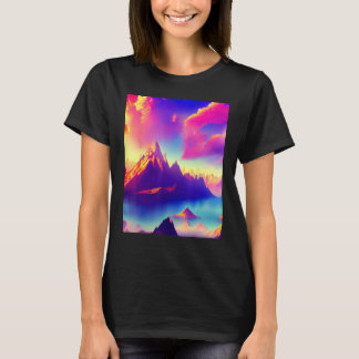 Trippy esthetische kleuren en bergen t-shirt