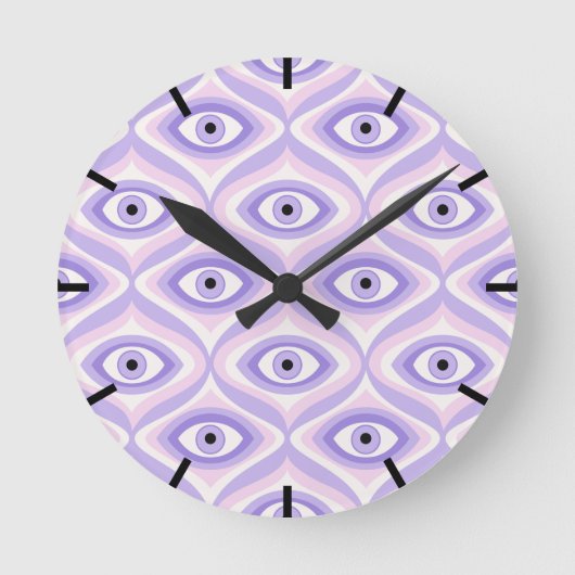 Trippy eye patroonpastel paarse roze retro modern ronde klok (Voorkant)