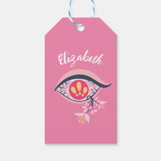 Trippy Eye Pink Floral Psychedelic Name Cadeaulabel (Voorkant)