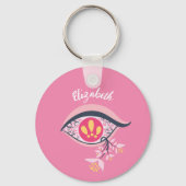 Trippy Eye Pink Floral Psychedelic Name Sleutelhanger (Voorkant)