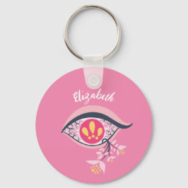 Trippy Eye Pink Floral Psychedelic Name Sleutelhanger