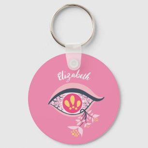 Trippy Eye Pink Floral Psychedelic Name Sleutelhanger