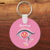 Trippy Eye Pink Floral Psychedelic Name Sleutelhanger (Voorkant)