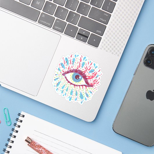 Trippy Eye Psychedelic Art Sticker (Laptop met iPhone)