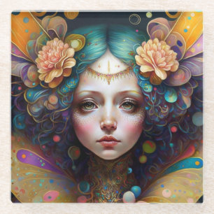 Trippy Fairy Fantasy Art Glazen Onderzetter