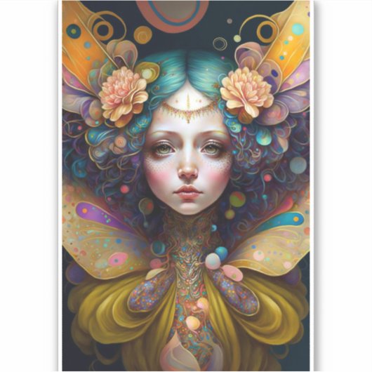 Trippy Fairy Fantasy Art Sticker (Voorkant)