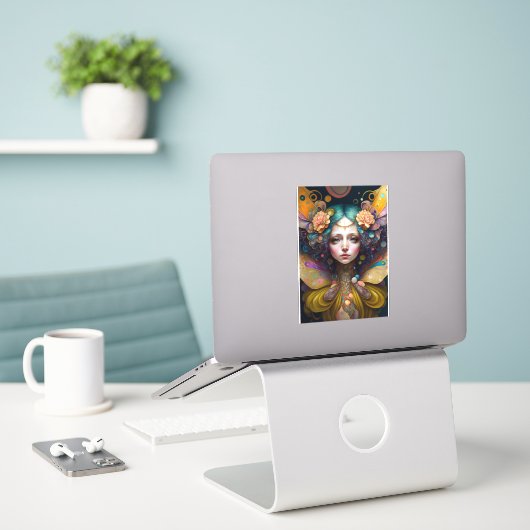 Trippy Fairy Fantasy Art Sticker (Laptop op bureau)