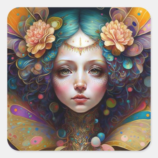 Trippy Fairy Fantasy Art Vierkante Sticker (Voorkant)