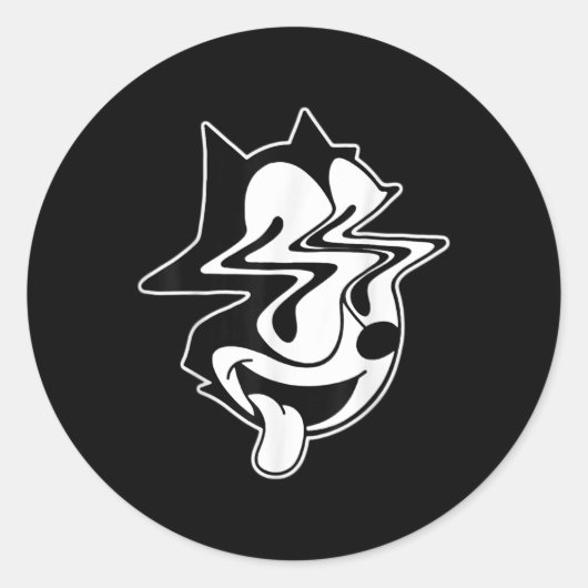 Trippy Felix Cat Blackwork Ronde Sticker (Voorkant)