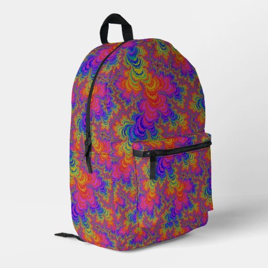 Trippy Funky Bold Vibrant Rainbow Abstract Fractal Bedrukte Rugzak (Achterkant Hoek Links)