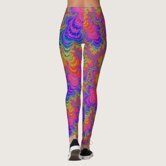 Trippy Funky Bold Vibrant Rainbow Abstract Fractal Leggings (Achterkant)